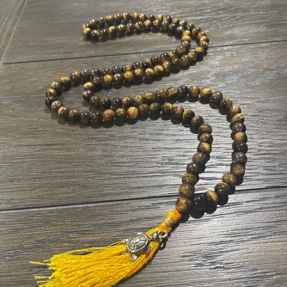 Tiger’s Eye Mala Necklace Healing Crystal Gemstone